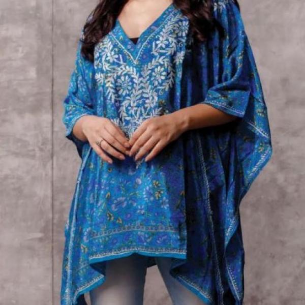 Peacock Blue Demira Embroidered Top
